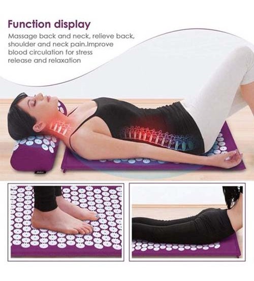 Acupressure Mat and Pillow Massage Set Ideal for Back-Neck Pain Relief & Muscle Relaxation